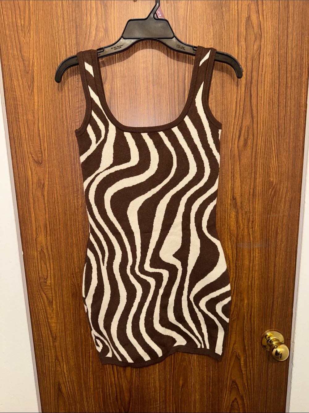 Brown & Cream Zebra-Print Knit Tank Top
